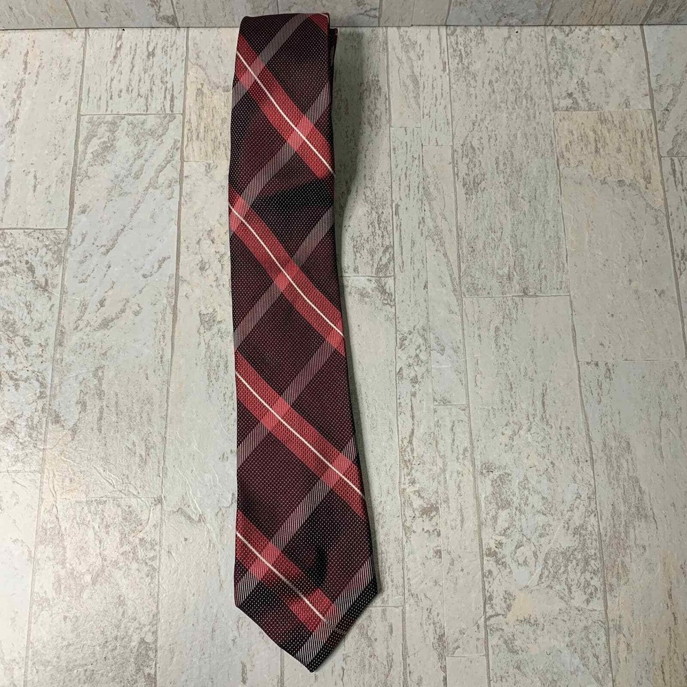 MICHAEL Michael Kors‎ Silk Tie Mens Red Polka Dots Plaid Adjustable Pointed